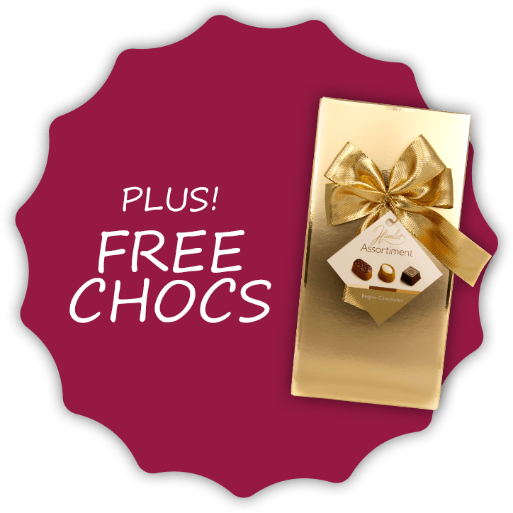 Includes a free box of Hamlet chocolates with your flower bouquet