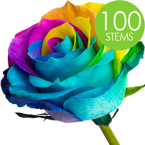 100 Happy (Rainbow) Roses